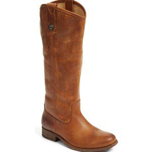 Frye Melissa Button Leather Riding Boots in Cognac